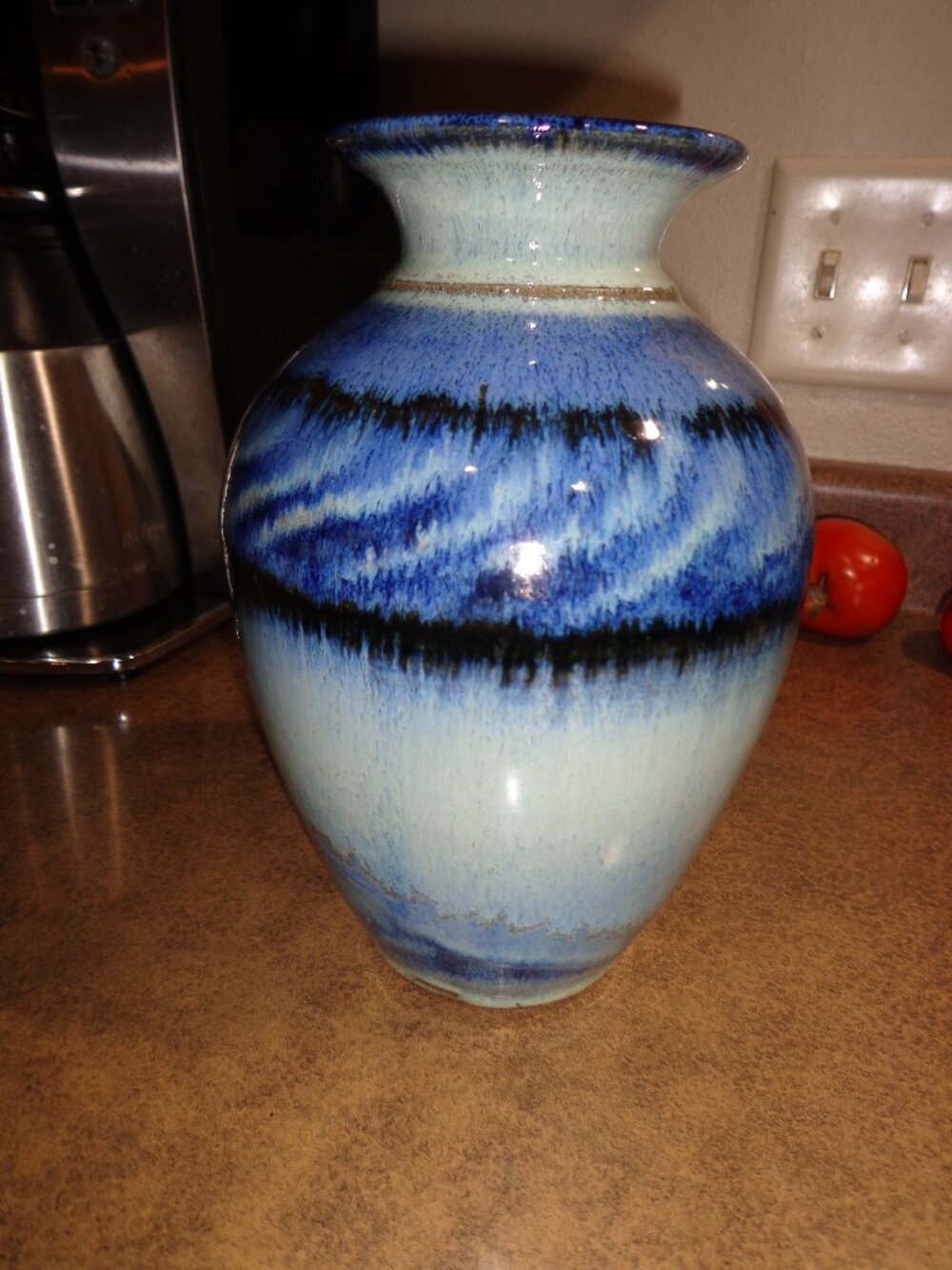 Pottery Vase Blue 8 3/4" H. Signed Beautiful Decorative Clay Glazed Smooth
